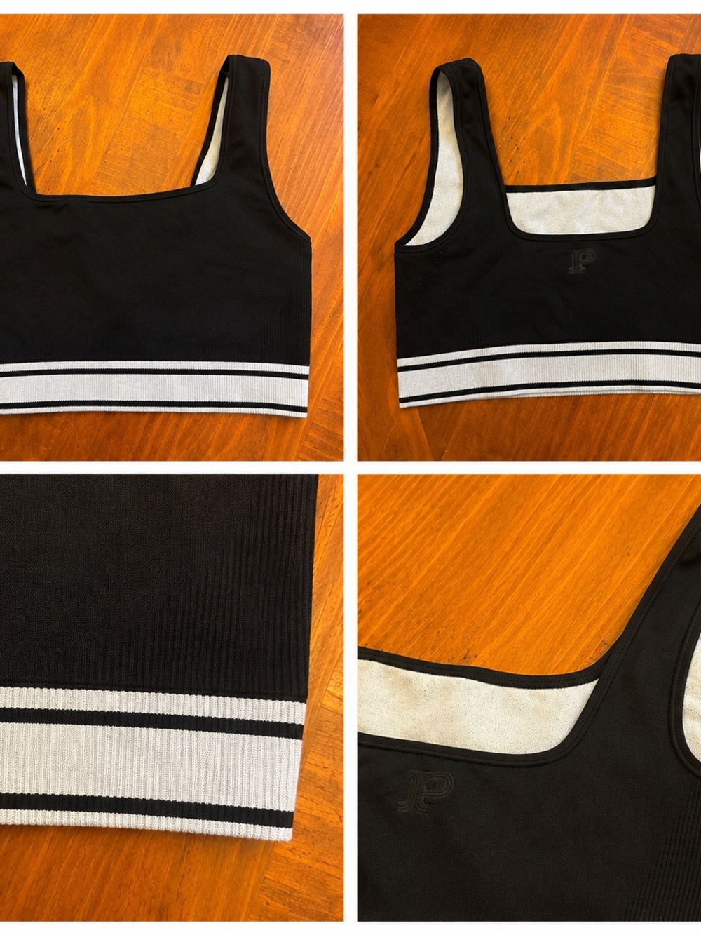 PINK Victoria's Secret Black and White Ribbed Sports Bra Top